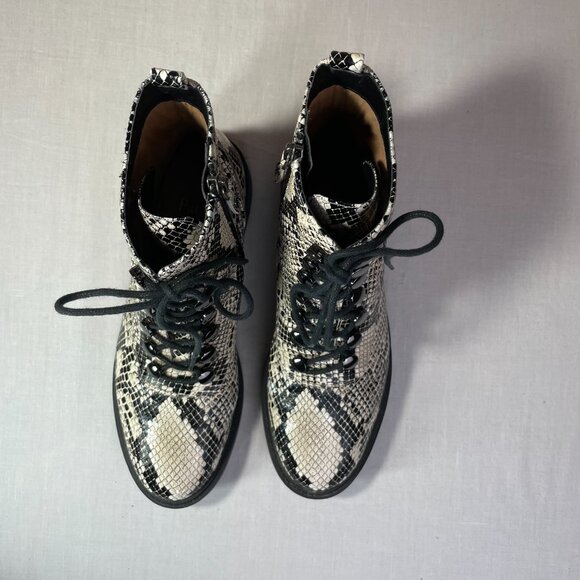 Paolo Trinity Boots Snakeskin Print Moto Combat Lace Up Zipper Size 8 - Picture 4 of 11